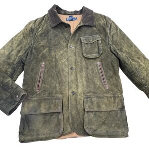 Polo Ralph Lauren Quilted Suede Leather Jacket Mens Large Green Outdoor Hunting